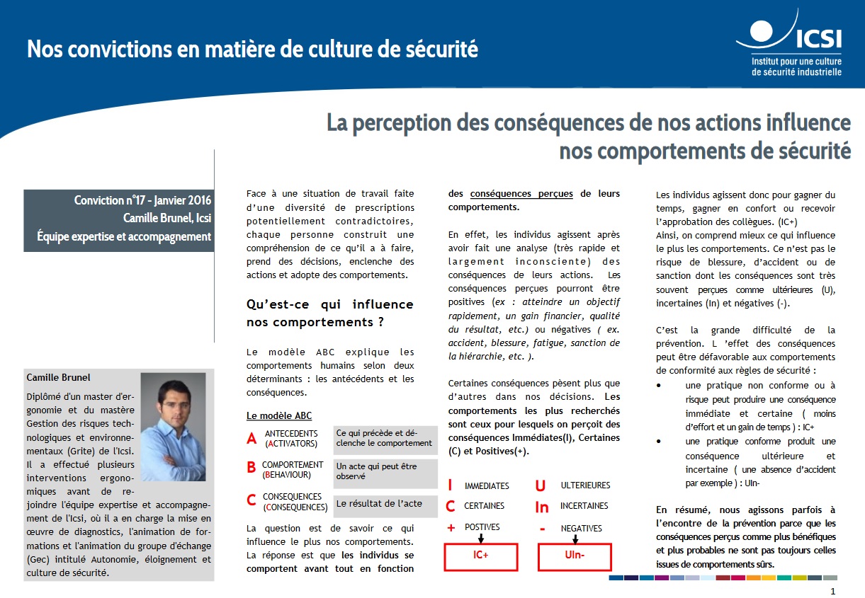 La perception des conséquences de nos actions influence nos comportements de sécurité