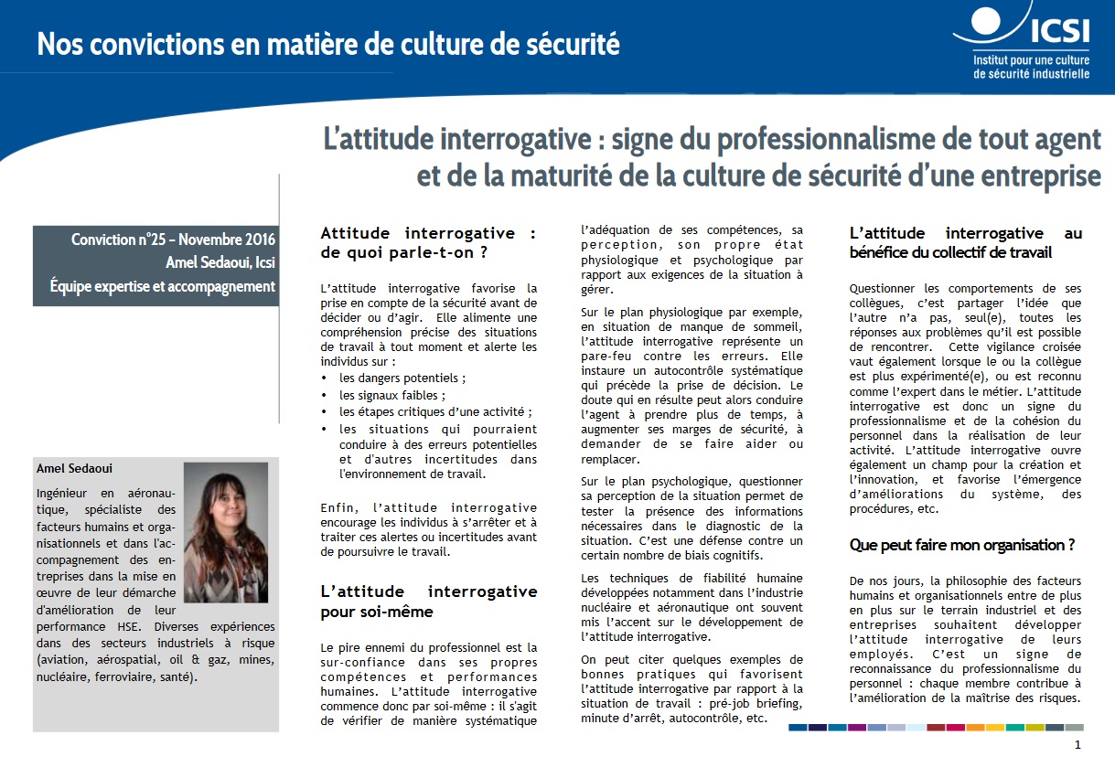 L’attitude interrogative : signe de professionnalisme et de maturité de la culture de sécurité