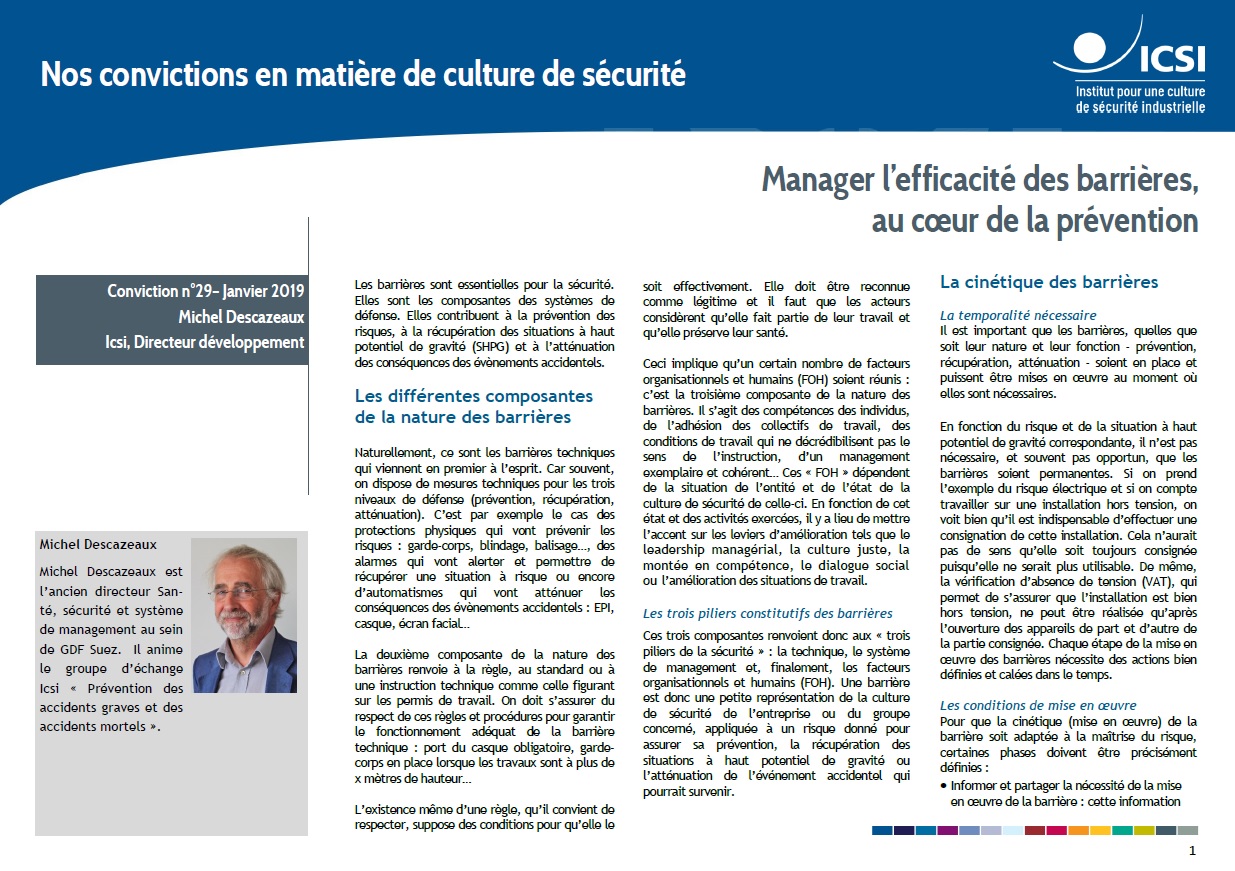 Manager l'efficacité des barrières, au coeur de la prévention