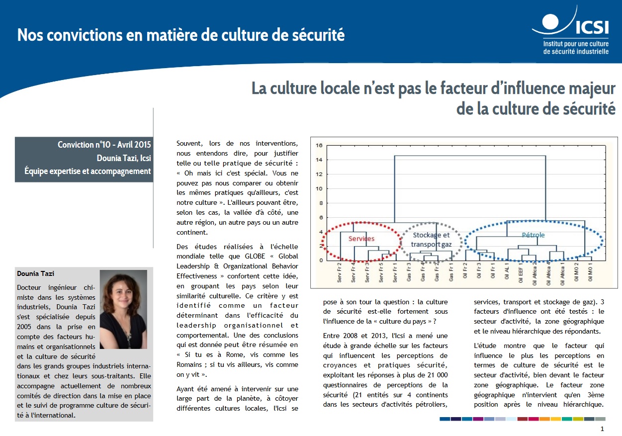 La culture locale n’est pas le facteur d’influence majeur de la culture de sécurité