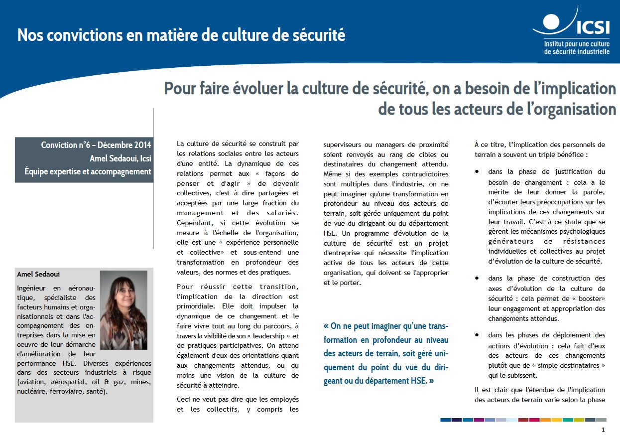 Pour faire évoluer la culture de sécurité, on a besoin de l’implication de tous les acteurs