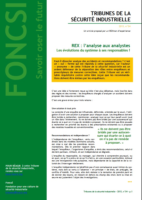 Retour d’expérience (Rex) : l’analyse aux analystes !