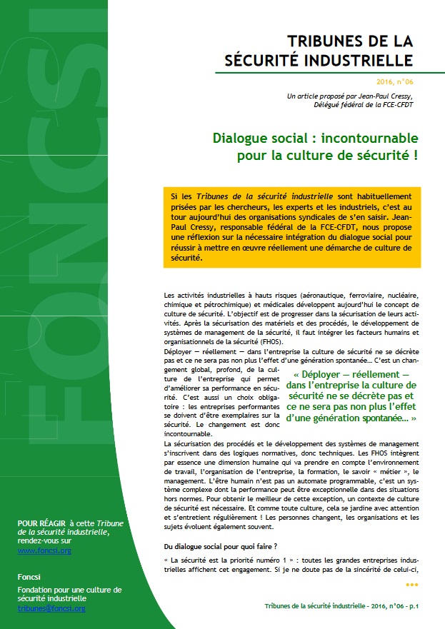 Dialogue social : incontournable pour la culture de sécurité !