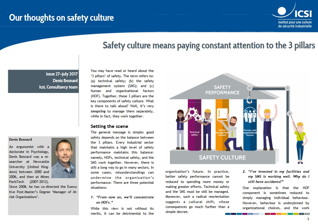 Safety culture means paying constant attention to the 3 pillars