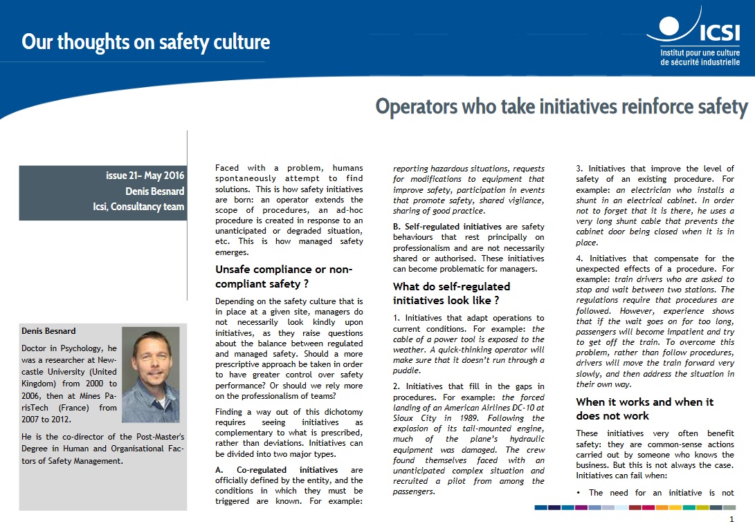 Operators who take initiatives reinforce safety