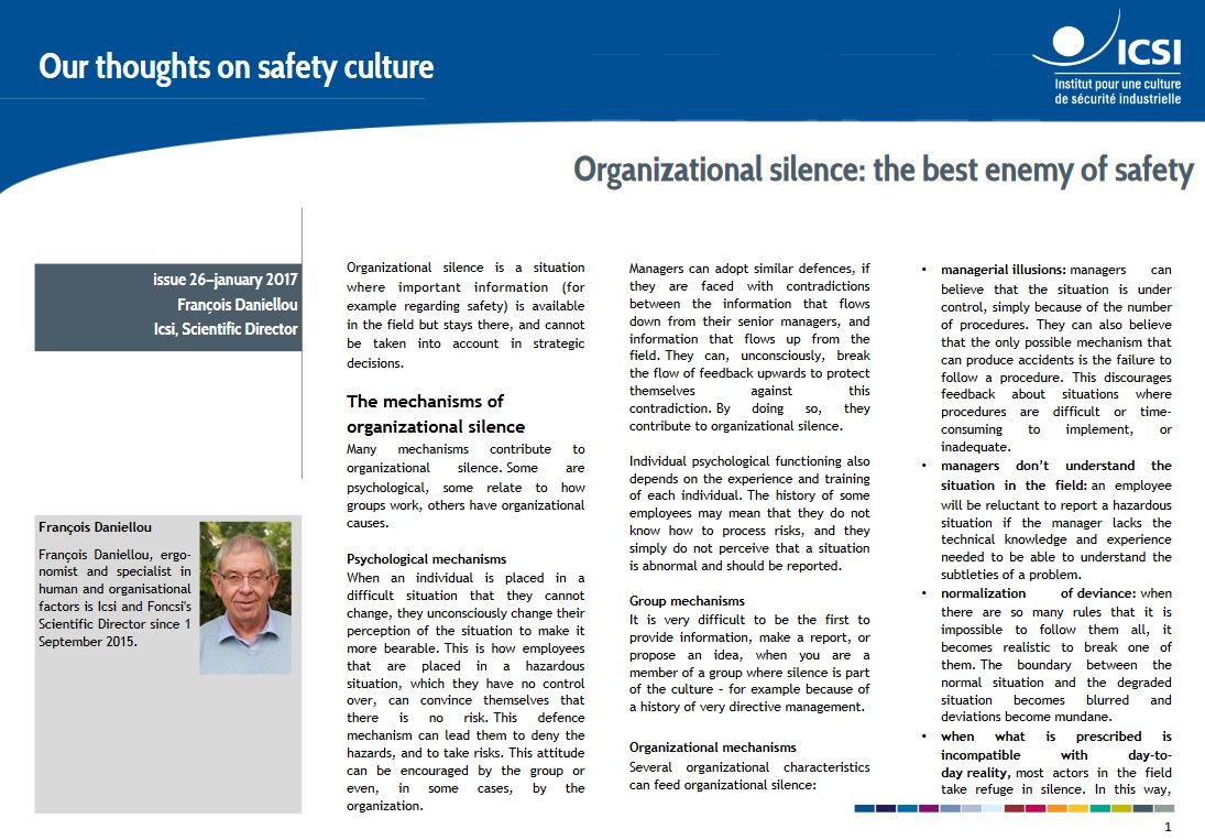 Organizational silence is the best enemy of safety