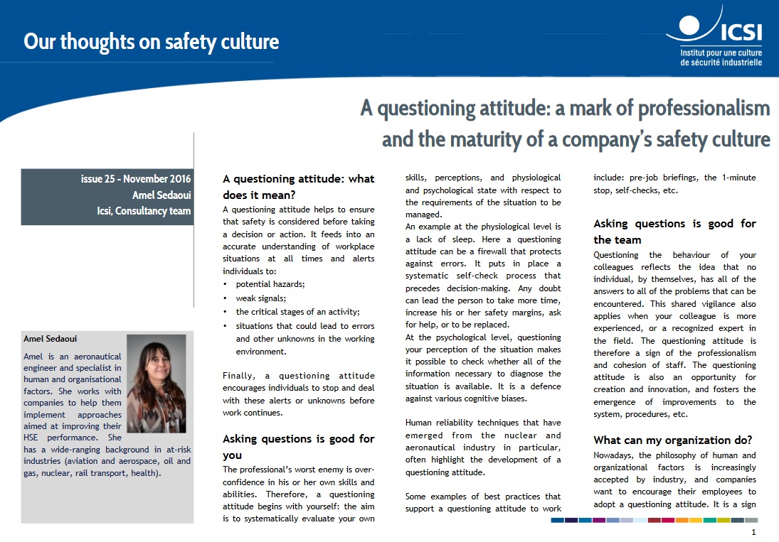 A questioning attitude: a mark of professionalism and the maturity of a company's safety culture
