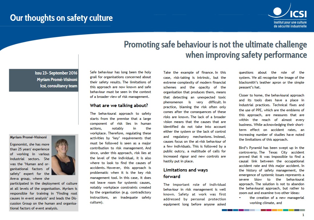 Promoting safe behavior is not the ultimate challenge when improving safety performance