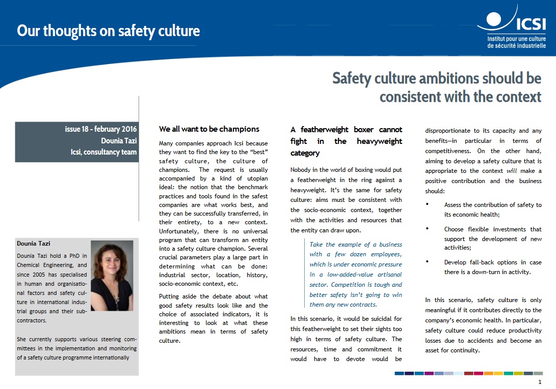 Safety culture ambitions should be consistent with the context