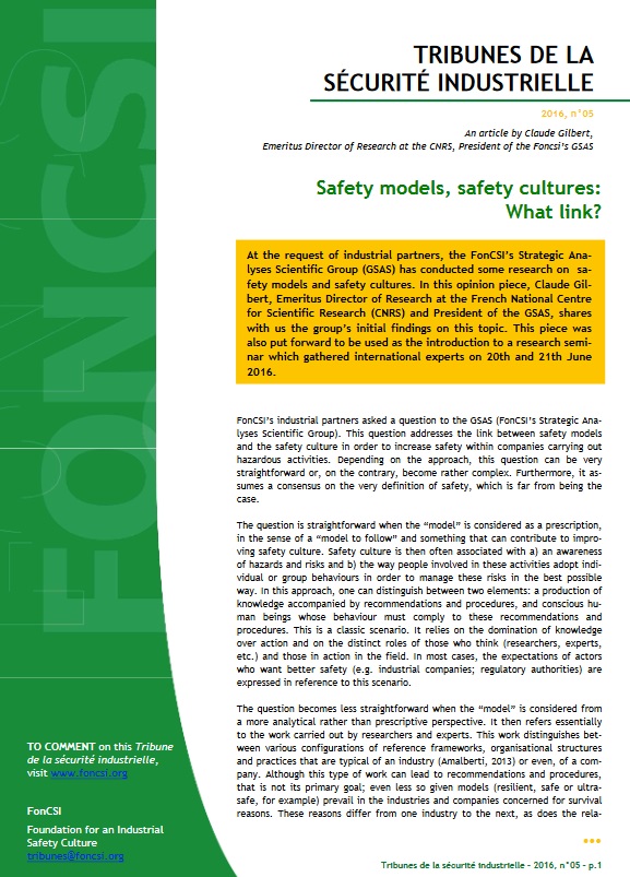 Safety models, safety cultures: What’s the link?